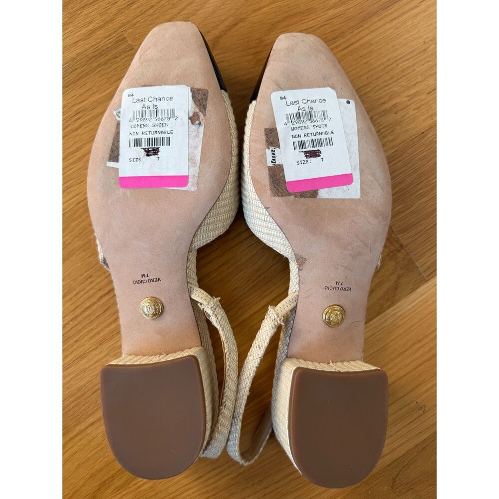 Veronica Beard Cecile Slingback Heels Black Cream Size 7 Fabric Leather - Picture 7 of 7